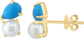 Effy Turquoise & Freshwater Pearl Stud Earrings in Blue at Nordstrom Rack