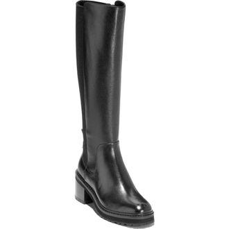 Cole Haan Gema Waterproof Lug Sole Tall Boot in Black Leather at Nordstrom Rack, Size 5