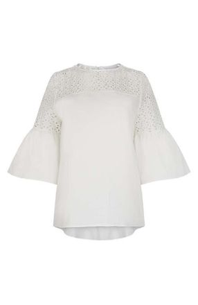 Anne Fontaine Womens Piper White Top With Sheer Mesh Sleeves at Nordstrom, Size 40 Eu