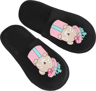Generic Shoes Cute Doodle Bear Sitting Inside The Gift Box Comfy Slippers Anti-Skid Cotton Slippers For Home Hotel Big Kid L