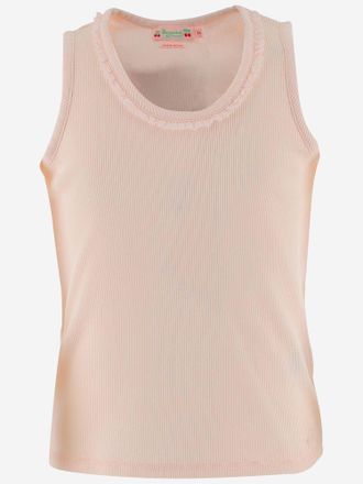 BONPOINT Ruffled Ribbed Cotton Tank Top - Rose