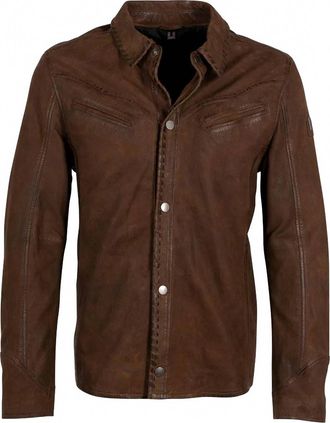 Mauritius Mens Cf Button Front Leather Jacket In Brown