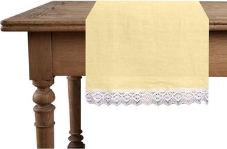 Puro Lino Pure Linen Stonewash Runner with lace 45x230 Yellow