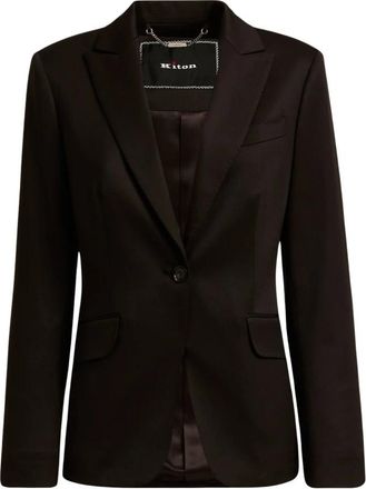 Kiton Bruine Wol Maatwerk Jas - Dames - Blazers - Bruin - M - Wol - Jassen