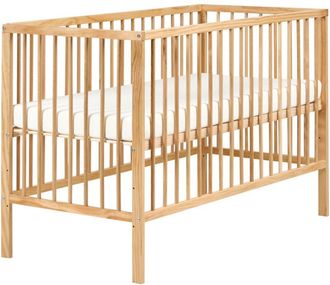 Beliani Cuna Minimalista Para Beb&eacute; Tama&ntilde;o Est&aacute;ndar 60 X 120 Cm Barras Ajustables En Altura Madera De Pino Marr&oacute;n Claro Belenger