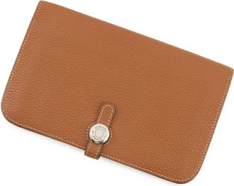 Herm&egrave;s Beige Brown Beige Gold Togo Leather Coin Purse/Coin Case (Pre-Owned)