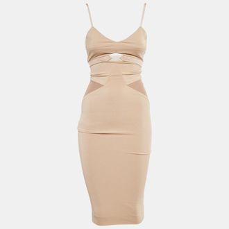 Victoria Beckham Beige Jersey And Satin Trim Cami Fitted Dress
