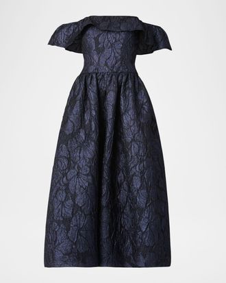 Shoshanna Solana Off-Shoulder Ruffle Jacquard Maxi Dress
