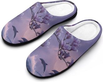 Generic Dolphin Night Moon Magnolia Mens Slippers Comfortable And Non-slip Cotton Slipper Shoe for House