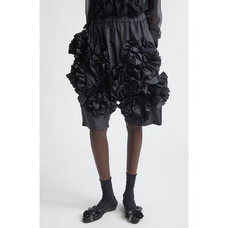 Comme Des Gar&ccedil;ons Ruffle Rosette Taffeta Shorts in Black at Nordstrom, Size X-Small