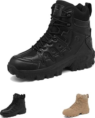 Generic Mens Leather Work Boots with Arch Support - Waterproof Anti-Puncture Hiking Shoes(Black-c,8.5)
