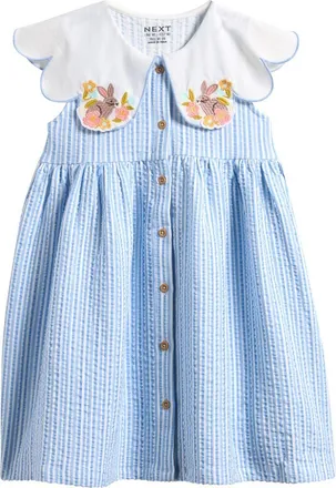 Next Kids Statement Collar Seersucker Dress in Blue at Nordstrom, Size 1.5-2Y