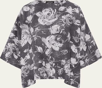 Eskandar Stonewashed Linen 3/4 Width Scoop Neck Tunic With Hem Bands - Mid Length