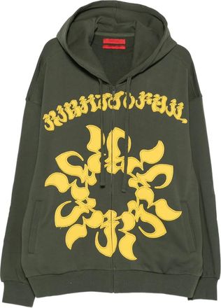 Kusikohc Felpa con ricamo sole, cappuccio e zip - Verde