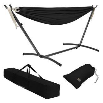 ML Design Ml-design Hamaca Doble Con Estructura De Acero Negro Espacio Para 2 Personas Silla Colgante Xxl Con Soporte Y Bolsa De Transporte Incluida Balanc&iacute;n De