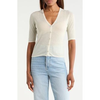 Vince Micro Stripe Wool Blend Cardigan in Off White/Jade Water at Nordstrom Rack, Size X-Small
