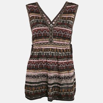 M Missoni Multicolor Patterned Lurex Knit V-Neck Top M