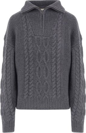 The Garment Trui van Wol en Kasjmier met Vlechtpatroon - Dames - Cashmere truien - Grijs - 3XS - Wol - Truien & Vesten