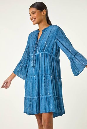 Roman Shimmer Tie Detail Smock Dress