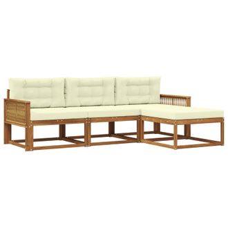 vidaXL Conjunto De Sof&aacute;s De Exterior Con Coj&iacute;n 4 Pcs Natural Y Crema Vidaxl