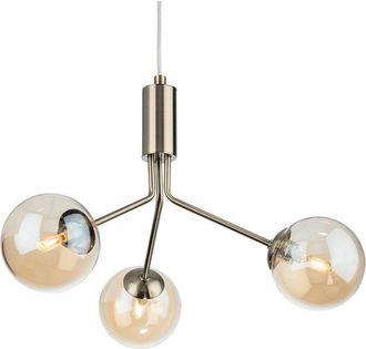 Netlighting Montana 3 Light Globe Fitting Antique Brass with Amber Glass