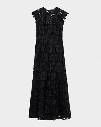 Shoshanna Raven Cap-Sleeve Floral Lace Gown
