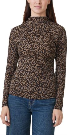 Habitual Funnel Neck Long Sleeve Top In Brown Combo