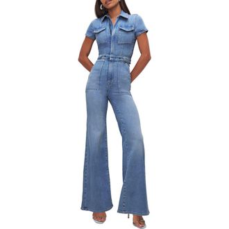 Good American Fit for Success Palazzo Jumpsuit in Blue274 at Nordstrom Rack, Size Small