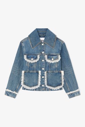 Ganni Blue Jacket in Rigid Denim - Size 10/12 Organic Cotton