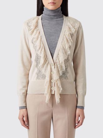 Blumarine Cardigan in lana vergine con scollo a V e inserti in pizzo