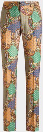 Etro Mens Wool Patchwork Flat-Front Trousers