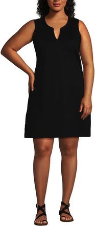 Lands End Plus Size Cotton Jersey Notch Neck Dress in Black at Nordstrom, Size 3X
