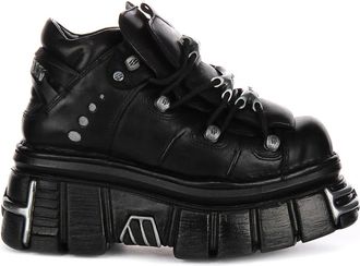 New Rock Lace-up Boots, male, Black, 12 UK, Bold Tower Platform Shoes in Black