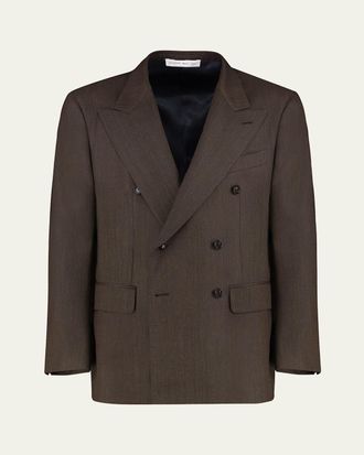 Umit Benan Mens Pietro Melange Wool Double-Breasted Blazer
