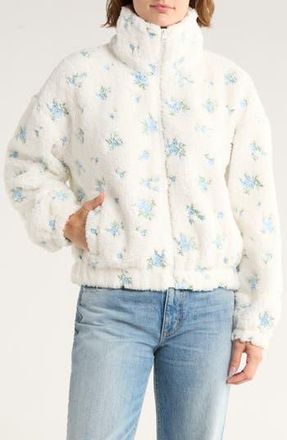 Thread & Supply Floral Embroidered Faux Shearling Jacket in Ivory Blue Floral at Nordstrom Rack, Size Small