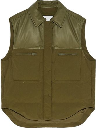 Yves Salomon leather-panels down gilet - women - Polyamide/Lamb Nubuck Leather/Duck Down/Duck Feathers/Polyamide - 40 - Green