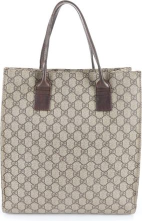 Gucci Beige Brown Leather Coated Canvas Handbag Tote Bag (Pre-Owned)