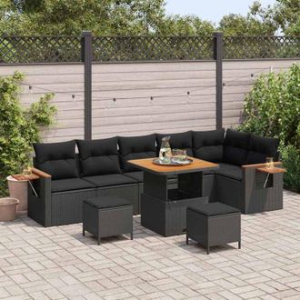 vidaXL Conjunto De Sof&aacute; De Jard&iacute;n Con Coj&iacute;n 9 Pcs Negro Vidaxl