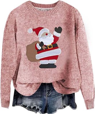Generic Christmas Jumpers for Women UK Fashion cute 3D Print Womens Knitted jumpers Long Sleeves Ladies Xmas sweaters Winter Warm Fleece Pullover Sweaters Com