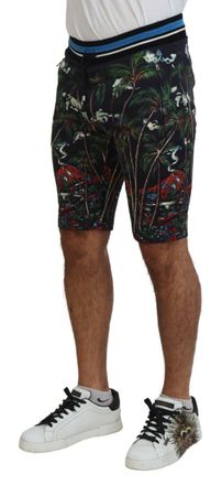 Dolce & Gabbana Mens Black Cotton Volcano Print Casual Shorts