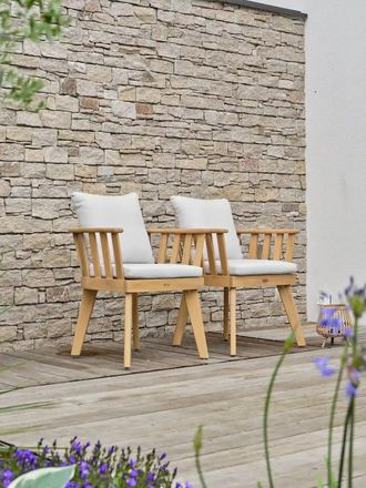 DCB Garden Conjunto de 2 sillones de jard&iacute;n con cojines - acacia