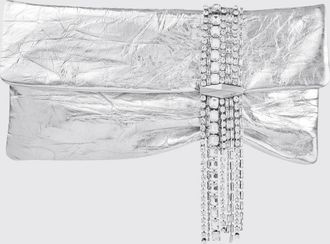 Jimmy Choo London Zandra Laminated Leather Clutch with Jewelled Fringes and Rhinestones