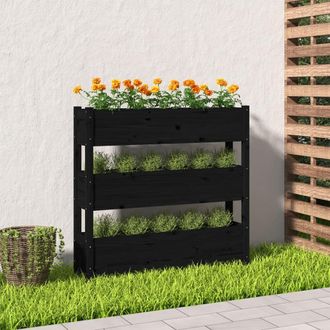 vidaXL Vidaxl - Jardinera De Madera Maciza De Pino Negro 112x25x104,5 Cm