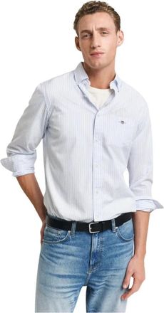 GANT Regular Fit Gestreepte Poplin Overhemd - Heren - Casual Overhemden - Blauw - XL - Katoen - Overhemden