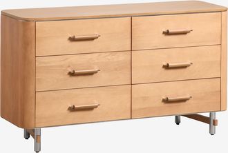 Sklum C&oacute;moda De 6 Cajones 140x45 Cm En Madera De Mango Y Acero Osaka Sklum
