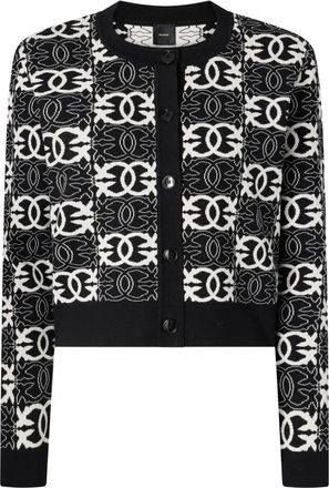 Pinko Multicolour Cropped Logo Pattern Viscose-Blend Cardigan