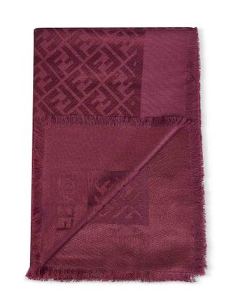Fendi Womens Shawl Ff Silk-Wool Burgundy Scarf Scarfs