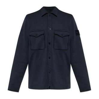 Stone Island Casual Shirts, male, Blue, Size: 2XL Shirt with Logo Patch