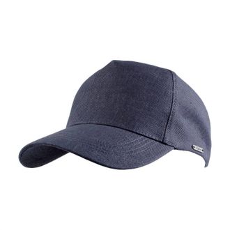 Wigens Mens Baseball Contemporary Cap In Navy Hopsack Linen
