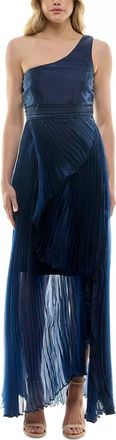 Taylor Asymmetric One Shoulder Pleated Organza Gown In Navy